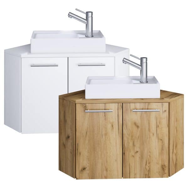 VCM 2-tlg. Eck Waschplatz Waschbecken Schrank WC Gäste Toilette Badmöbel Set klein Ecke "Vilosa"