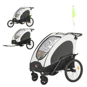 HOMCOM 2 in 1 Fahrradanhänger für 2 Kinder 150 x 85 x 107 (LxBxH)   Kinderanhänger Anhänger Fahrradanhänger Jogger Kinderwagen