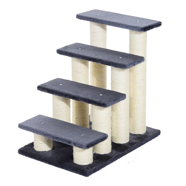 PawHut Katzentreppe mit 4 Stufen grau 60 x 42 x 61 cm (LxBxH)   Katzentreppe Hundetreppe Treppe für Tiere