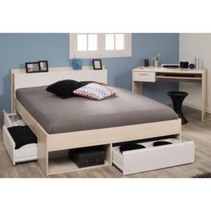 Jugendzimmer Most Parisot 2-tlg Bett 160 + 3 Bettkästen + Kopfteil-Regal + Schreibtisch beige - weiß