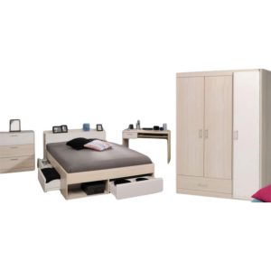 Jugendzimmer Most Parisot 4-tlg inkl. Kleiderschrank + Funktionsbett + Schreibtisch + Kommode Akazie