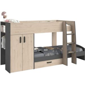 Etagenbett Stim Parisot inkl Kleiderschrank + Bettkasten + Nachttisch + Lattenrostplatten 90*200