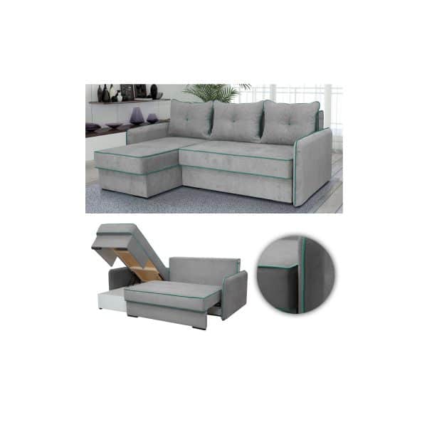 VitaliSpa Ecksofa KANSAS Schlaffunktion Grau - Couch Schlafsofa Bett Eckcouch Taschenfederkern Sofa