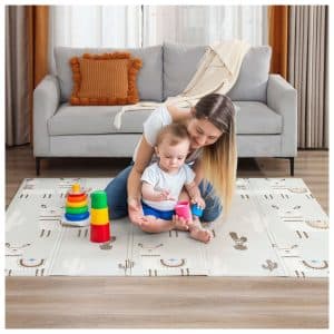 Baby Vivo Spielmatte / Spielteppich für Kinder doppelseitig mit Straße 200 x 180 cm - Alpaka