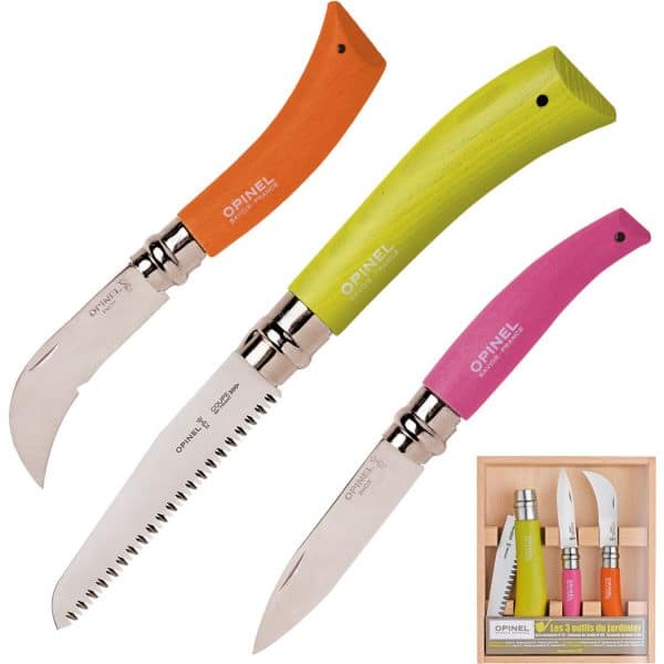 OPINEL Gärtner Messer Set Gartenmesser Gartenhippe Säge Blumenmesser Stahl Holz