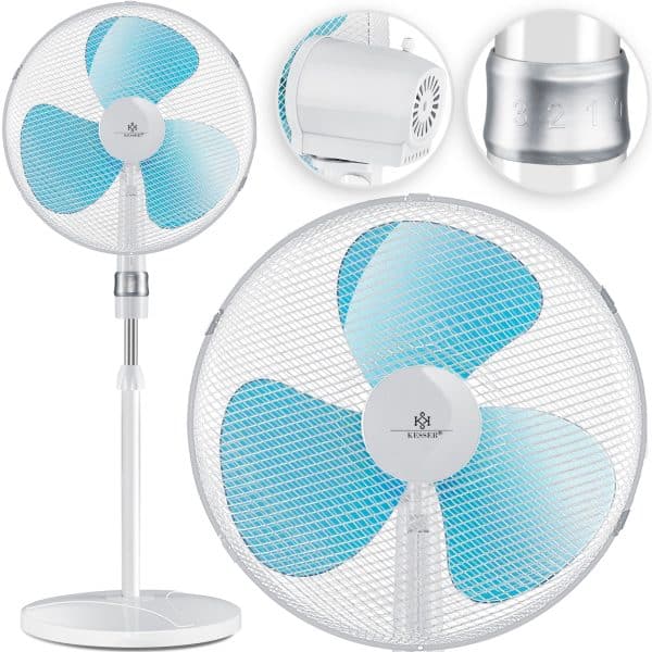 KESSER® - Standventilator 50W Standlüfter - Oszillationsfunktion 80 Grad -  Standfuß höhenverstellbar Ventilator 104 - 122cm - hoher Luftdurchsatz - 3 Geschwindigkeitsstufen  - leise