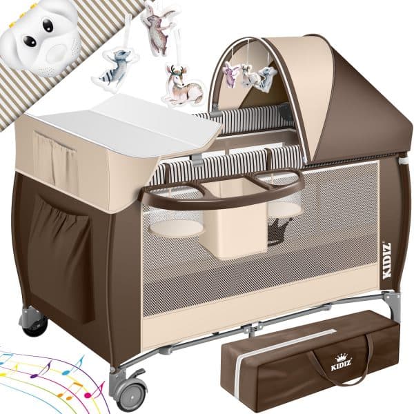 KIDIZ® Babybett 3 in 1 Reisebett Kombi Set Baby Bett mit Wickelauflage Moskitonetz Laufstall Baby ab Geburt bis 15 kg luftige Seitenwände mit Seiteneingang Tragetasche zusammenklappbar