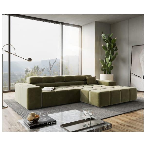 Eckcouch Phia Samt Olive 280x180 cm Recamiere rechts Ecksofa