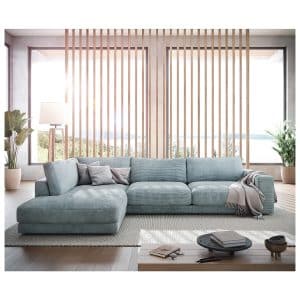 Eckcouch Cubico Cord Pastellblau 325x225 cm Ottomane links Ecksofa