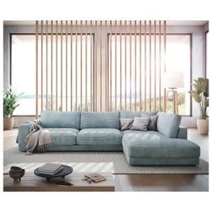 Eckcouch Cubico Cord Pastellblau 325x225 cm Ottomane rechts Ecksofa