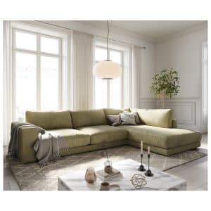 Eckcouch Cubico Strukturstoff Olive 325x225 cm Ottomane rechts Ecksofa