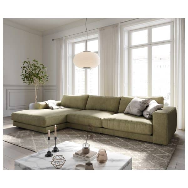 Eckcouch Cubico Strukturstoff Olive 350x190 cm Recamiere links Ecksofa