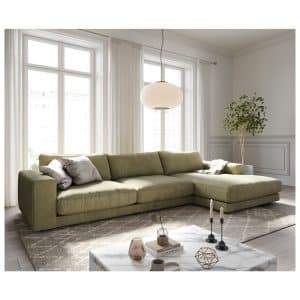 Eckcouch Cubico Strukturstoff Olive 350x190 cm Recamiere rechts Ecksofa