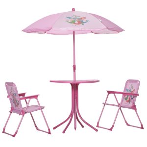 Outsunny Kindersitzgruppe mit Tisch und Sonnenschirm rosa Ø49