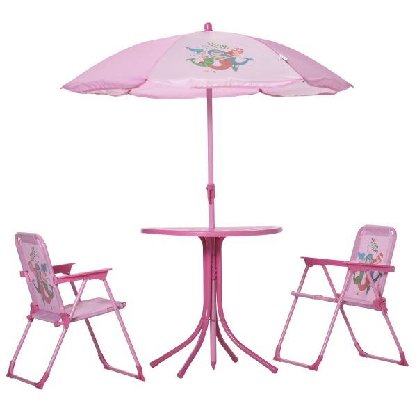 Outsunny Kindersitzgruppe mit Tisch und Sonnenschirm rosa Ø49