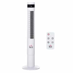HOMCOM Turmventilator mit Fernsteuerung weiß 30 x 110 cm (ØxH)   SäulenventilatorKlimagerät Ventilator Kühlung