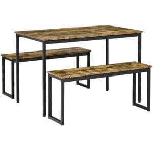 HOMCOM Essgruppe mit 2 Bänkern bunt 114L x 71B x 75H cm   frühstück tisch stühle kleine bistro restaurant essen retro indoor