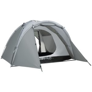 Outsunny Campingzelt mit Meshfenster grau 350L x 220B x 145H cm   transporttasche kuppelzelt zelt für 2-3 personen mit meshfenster