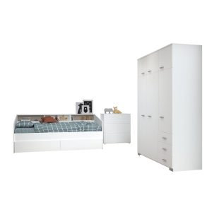 Kinderzimmer Sleep Parisot Bett inkl. 2 Bettschubkästen + Kleiderschrank + Kommode weiß