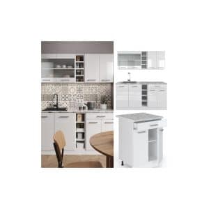 Vicco Küchenzeile Küchenblock Einbauküche R-Line Single Weiß Hochglanz Arbeitsplatte