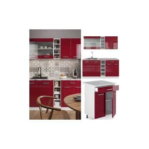 Vicco Küchenzeile Küchenblock Einbauküche R-Line Single Weiß Bordeaux Hochglanz 180 cm