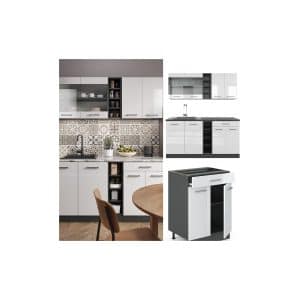 Vicco Küchenzeile Küchenblock Einbauküche R-Line Single Anthrazit Weiß Hochglanz 180 cm