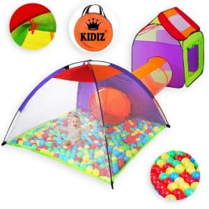 KIDIZ® Spielzelt Spielhaus Babyzelt ? 200 Bälle ? Bällebad ? Kinderzelt   Ideal für Zuhause & im Garten   Tasche   Tunnel