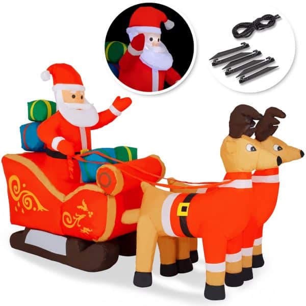 KESSER® Aufblasbarer Weihnachtsmann mit Schlitten XXL Nikolaus Rentiere Weihnachten Santa Claus Deko LED Beleuchtet inkl. Befestigungsmaterial Weihnachtsdekoration Weihnachtsdeko