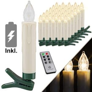 KESSER® Weihnachtsbaumkerzen 20 LED Inkl. Batterien Kabellos - Warmweiß - mit Fernbedienung Funk - Timerfunktion - Flackern - Dimmbar Weihnachtskerzen Christbaumkerzen Befestigungsklammern Kerzen