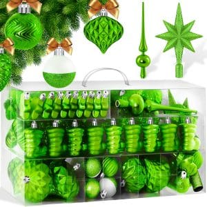 KESSER® Weihnachtskugeln 101-teiliges Set mit Baumspitze Christbaumkugeln Kunststoff Bruchsicher mit Plastik Weihnachtsbaumkugeln Box Weihnachtsbaum Weihnachtsdeko Deko & Christbaumschmuck