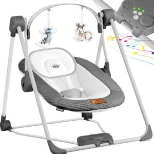 KIDIZ® Babywippe Babyschaukel mit 5 Geschwindigkeitseinstellungen zusammenklappbarer Baby Wippe Schaukel Babyhochstuhl mit Spielbogen Spielzeugen 5 beruhigende Naturgeräusche neugeborene