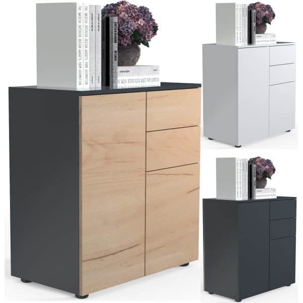 VCM Holz Kommode Sideboard Highboard Anrichte Schrank Vandol 2 Schublade Drehtüren