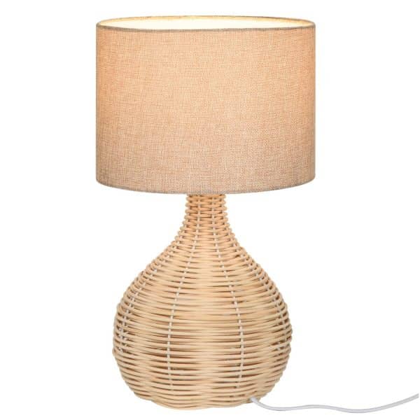 HOMCOM Tischlampe im Rattan Design beige 22 x 40 cm (ØxH)   Tischleuchte Nachttischlampe Schlafzimmer Lampe