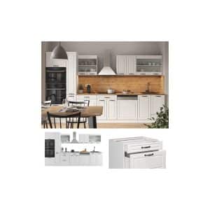 Vicco Küchenzeile Küchenblock Einbauküche R-Line 350 cm Landhaus Weiß Küche