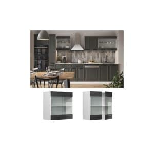 Vicco Hängeglasschrank Küchenschrank Küchenzeile R-Line Landhaus 60 cm Weiß Anthrazit Tür Fächer