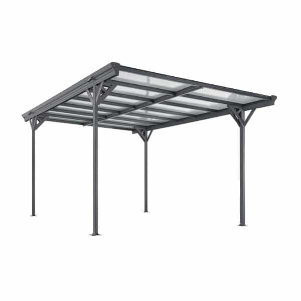 JUSKYS Carport mit Flachdach 5x3 m – freistehende Überdachung aus Aluminium mit Doppelstegplatten