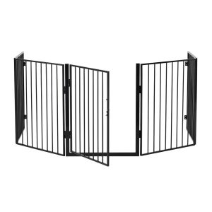 Juskys Metall Kaminschutzgitter 300 x 76 cm klappbar – Schutzgitter für Tiere – inkl. Tür