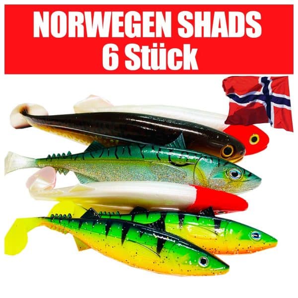 Jackson Sea Profi Norwegen Meeresangeln Köder Gummifische 18 – 30cm Angelset - 6 Stück