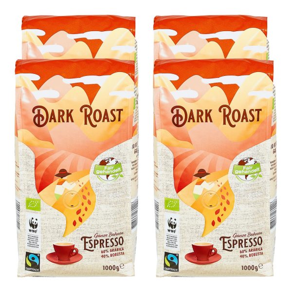 Bio Espresso Fair Trade Ganze Kaffeebohnen Dark Roast 1 kg