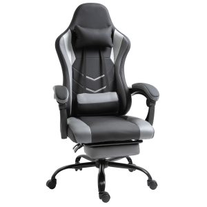 Vinsetto Gamingstuhl mit Fußstütze schwarz 52 x 64 x (122-128) cm (BxTxH)   Bürostuhl PC-Stuhl Drehstuhl Chefsessel Stuhl