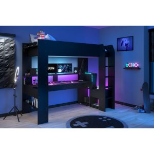 Hochbett Gamer Online 1 Parisot inkl LED-Beleuchtung + Schreibtisch + Lattenrostplatte 90*200 cm