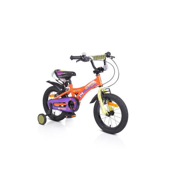 Byox Kinderfahrrad 14 Zoll Rapid V-Bremsen Klingel Sattel einstellbar Stützräder orange