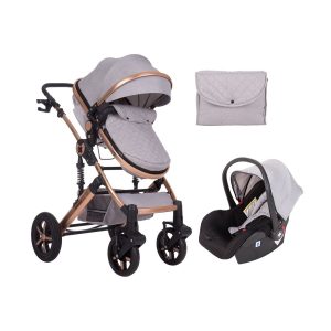 Kikkaboo Kinderwagen Darling 3 in 1 Sportsitz Tragetasche Autositz Wickeltasche grau