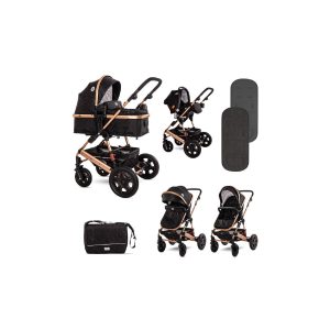 Lorelli Kombikinderwagen Lora 3 in 1 Autositz Tragetasche Sportsitz Fußabdeckung schwarz gold