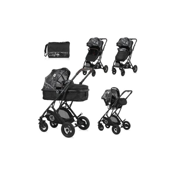 Lorelli Kombikinderwagen Sena Set Gummiräder Autositz Babywanne Sportsitz Tasche black