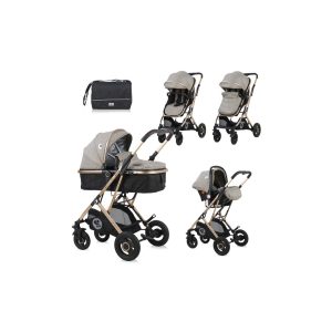 Lorelli Kombikinderwagen Sena Set Gummiräder Autositz Babywanne Sportsitz Tasche hellbraun