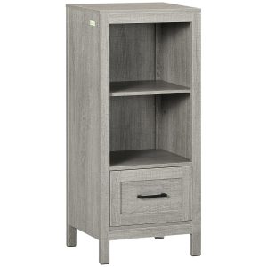 kleankin Badezimmerschrank mit Schublade grau 40L x 30B x 89H cm   badezimmerschrank  freistehender bademöbel  küchenschrank  kippschutz