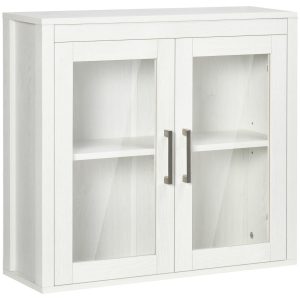 kleankin Badezimmerschrank mit 2 Glastüren weiß 60L x 19