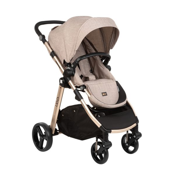 Kikkaboo Kinderwagen 3 in 1 Ugo Autositz Tragetasche Sportsitz Griff einstellbar hellbraun