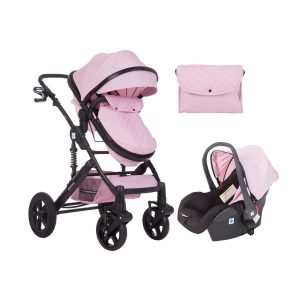 Kikkaboo Kinderwagen Darling 3 in 1 Sportsitz Tragetasche Autositz Wickeltasche rosa